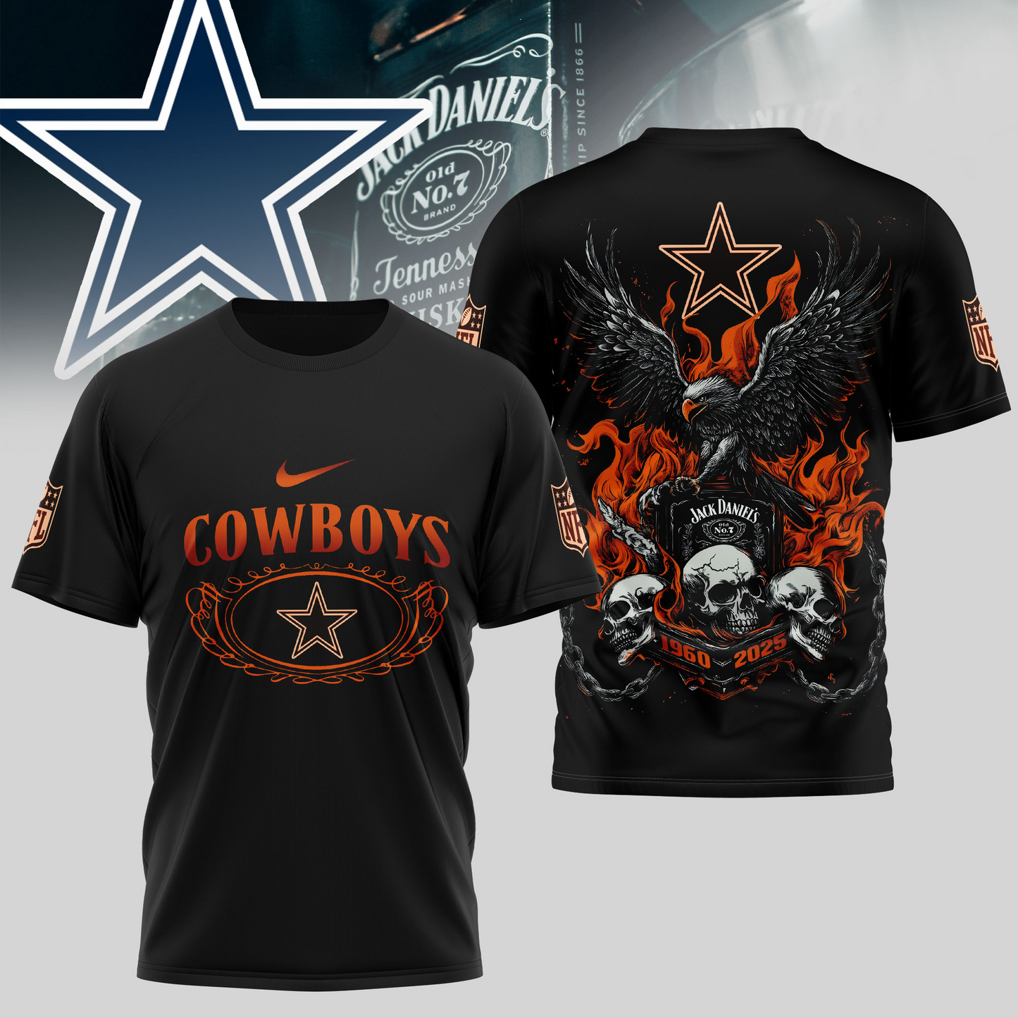 DC Premium NFL Flaming Eagle Skull T-Shirt DDT CTND
