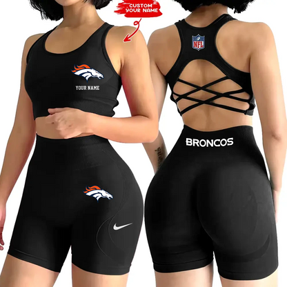 DEN x NFL 2-PCS Women's Seamless Yoga Set Sexy Sport Bra High Waist Sports Shorts DATND TANTD