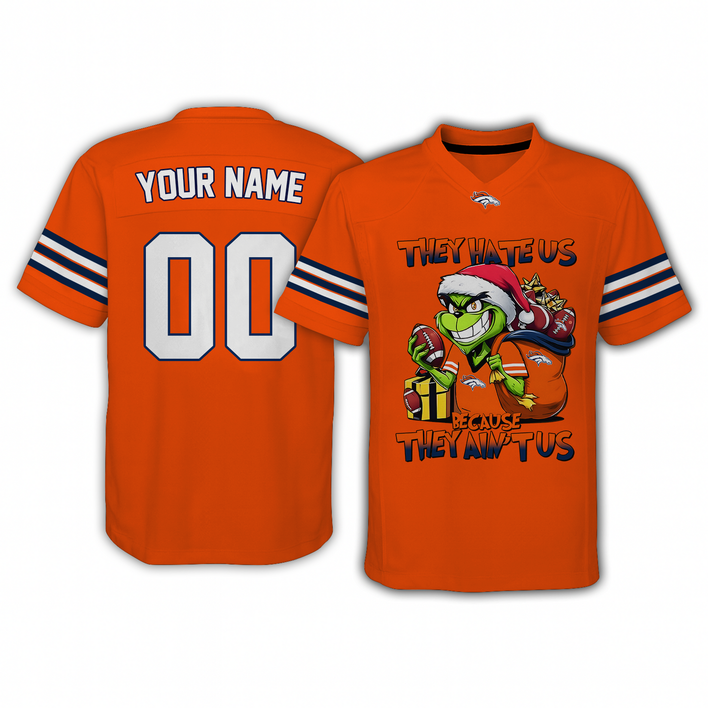 DEN x NFL They Hate Us Because They Ain't Us Grinch Christmas-V-neck Short Sleeve Jersey DatND DVT