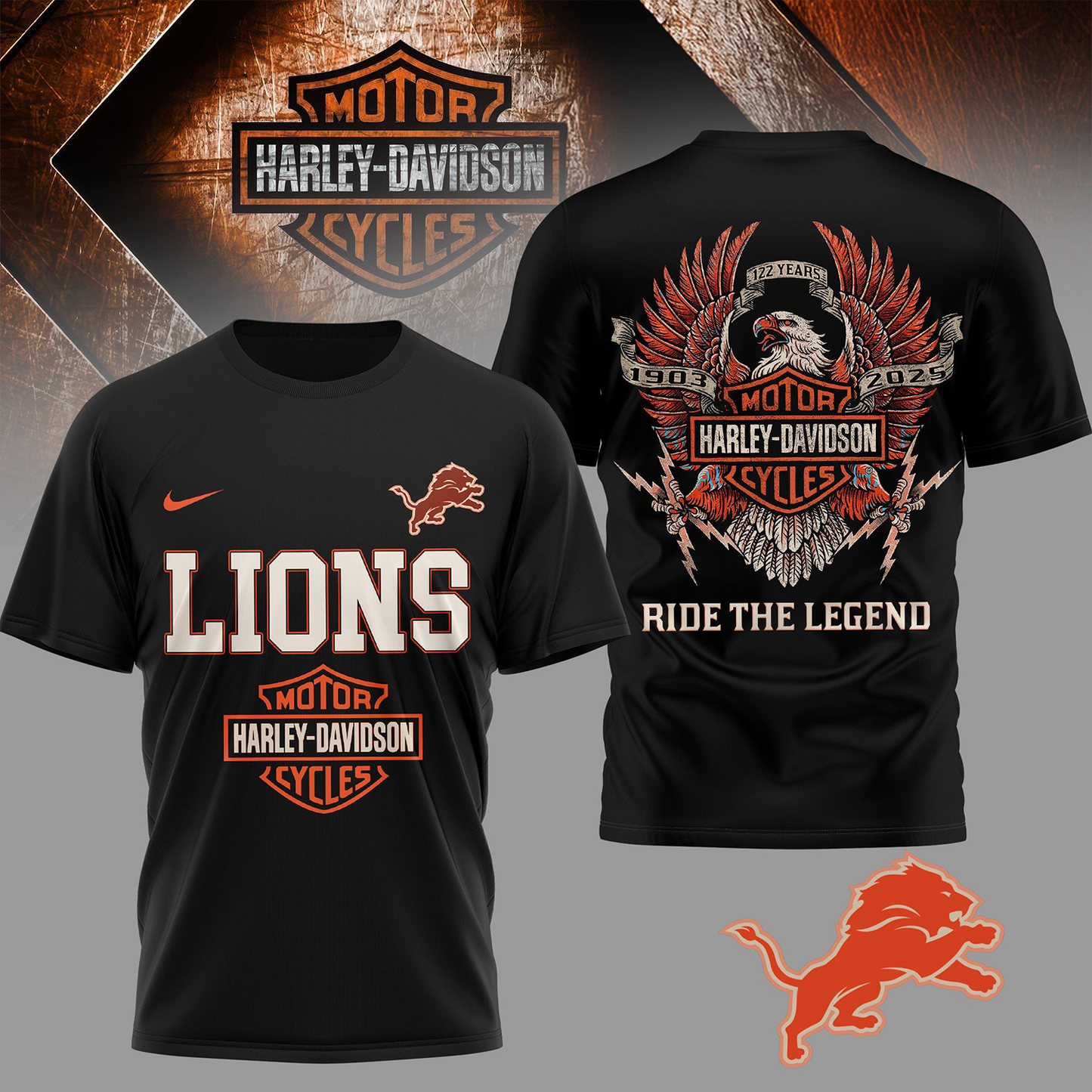 DET Premium NFL 122 Year Harley Davidson 3D Shirt 2603 DatND DVT