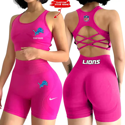 DET x NFL 2-PCS Women's Seamless Yoga Set Sexy Sport Bra High Waist Sports Shorts DATND TANTD