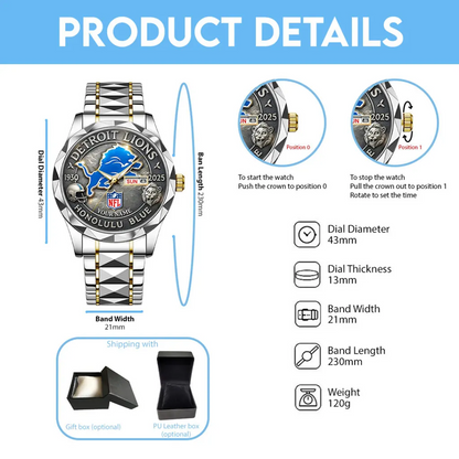 DET x NFL 95th Anniversary Alloy Luxury Quartz Watch V3 DATND TANTD