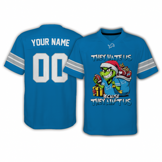 DET x NFL They Hate Us Because They Ain't Us Grinch Christmas-V-neck Short Sleeve Jersey DatND DVT