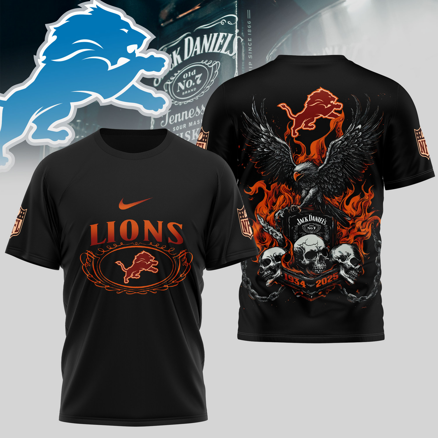 DL Premium NFL Flaming Eagle Skull T-Shirt DDT CTND
