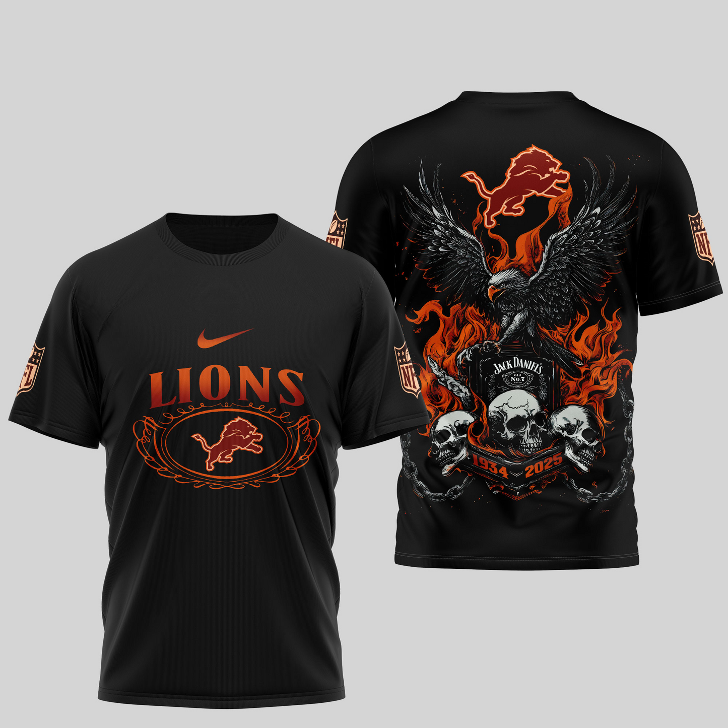 DL Premium NFL Flaming Eagle Skull T-Shirt DDT CTND