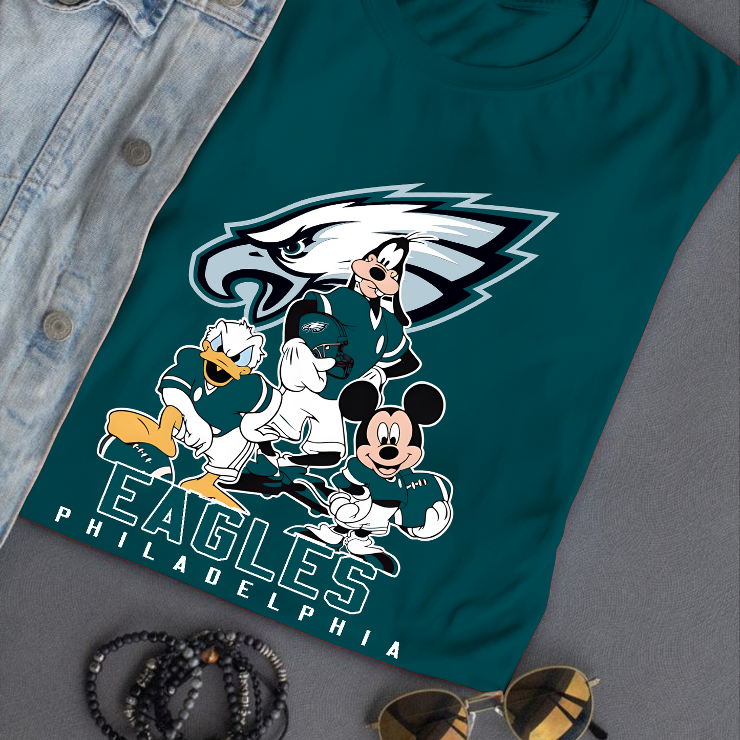 Philadelphia Eagles Mickey Goofy Donald Disney NFL T-Shirt DATND TANTD