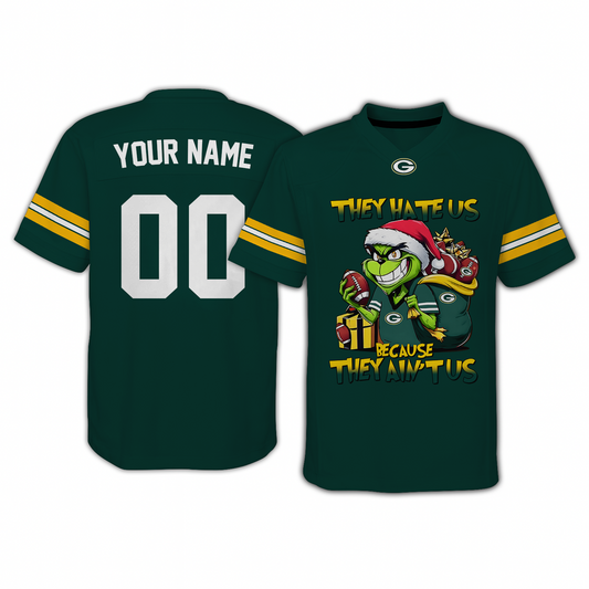 GB x NFL They Hate Us Because They Ain't Us Grinch Christmas-V-neck Short Sleeve Jersey DatND DVT