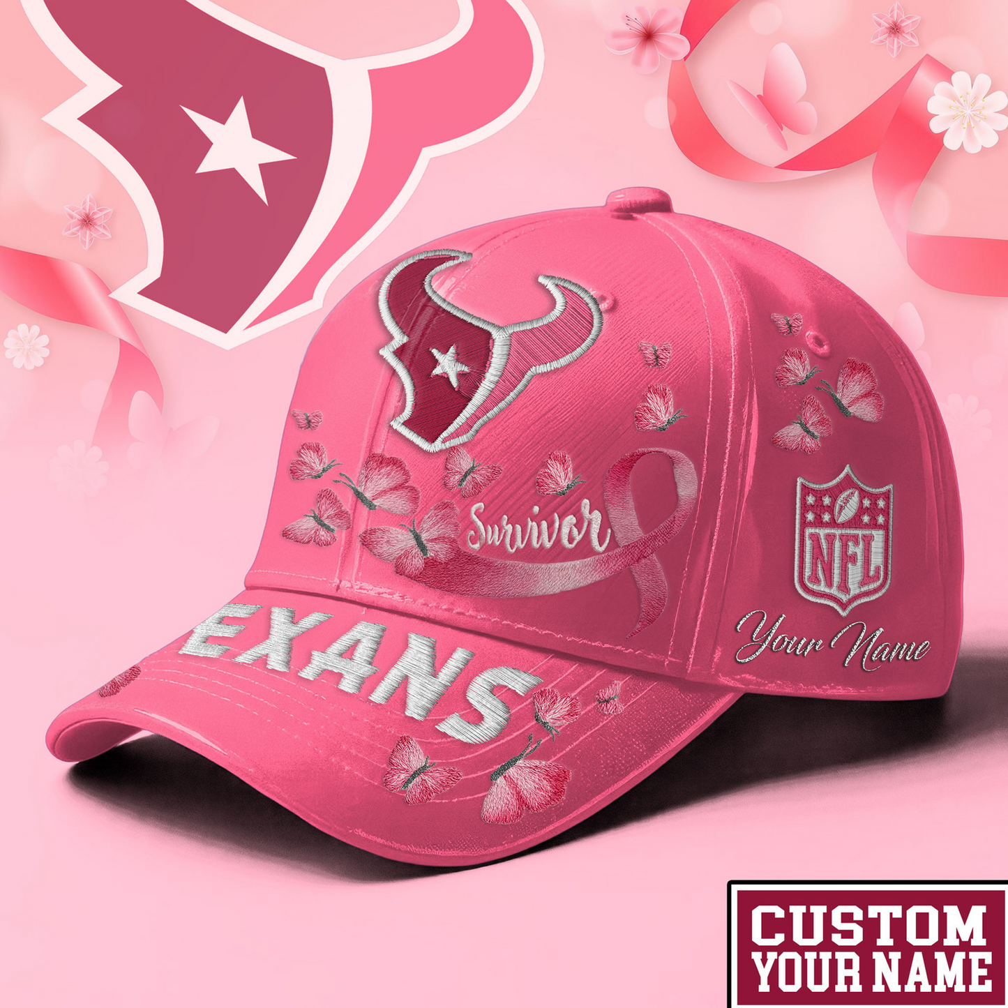 PREMIUM NFL X HOU EXCLUSIVE  BREAST CANCER SURVIOR CAP NDT NHM 090726