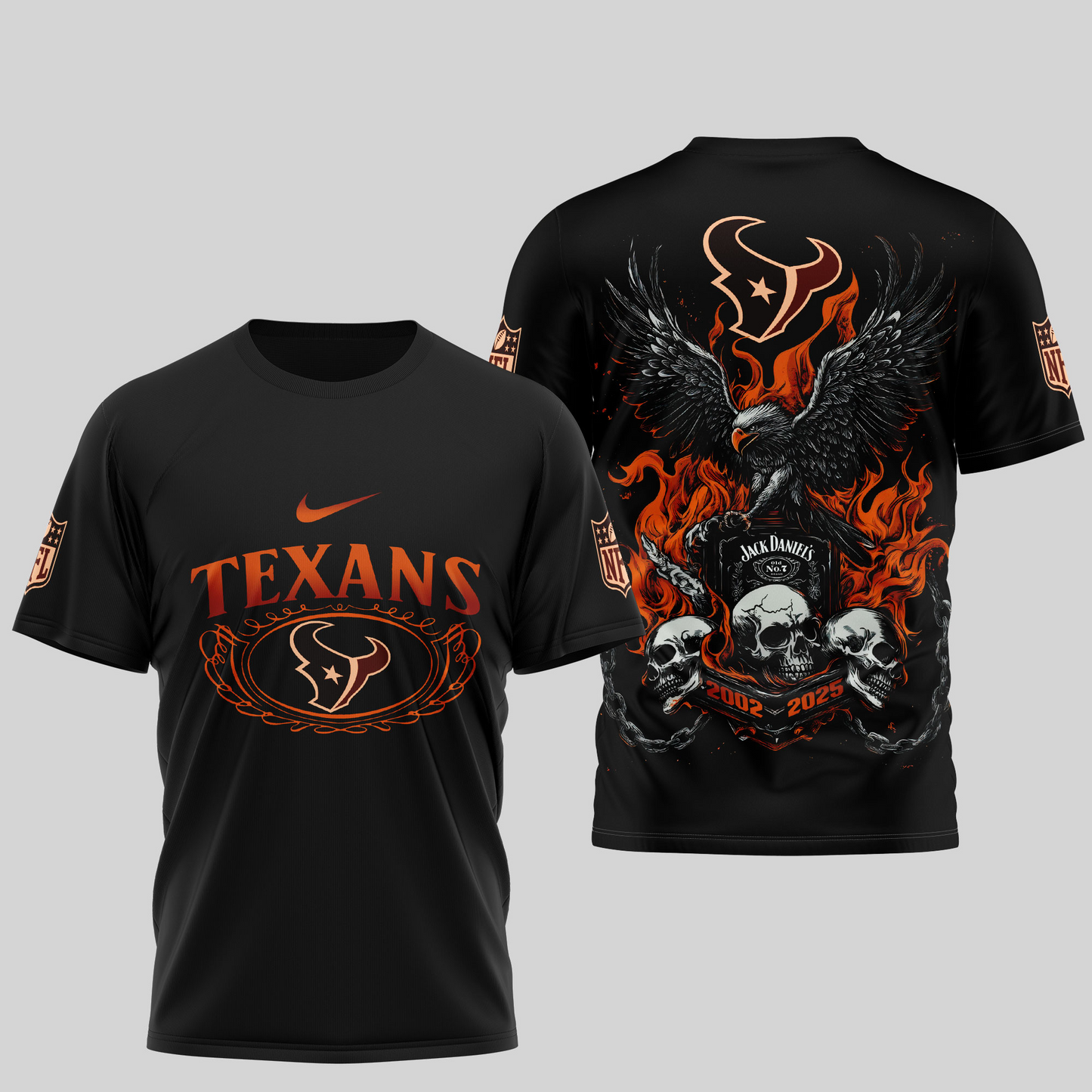 HT Premium NFL Flaming Eagle Skull T-Shirt DDT CTND