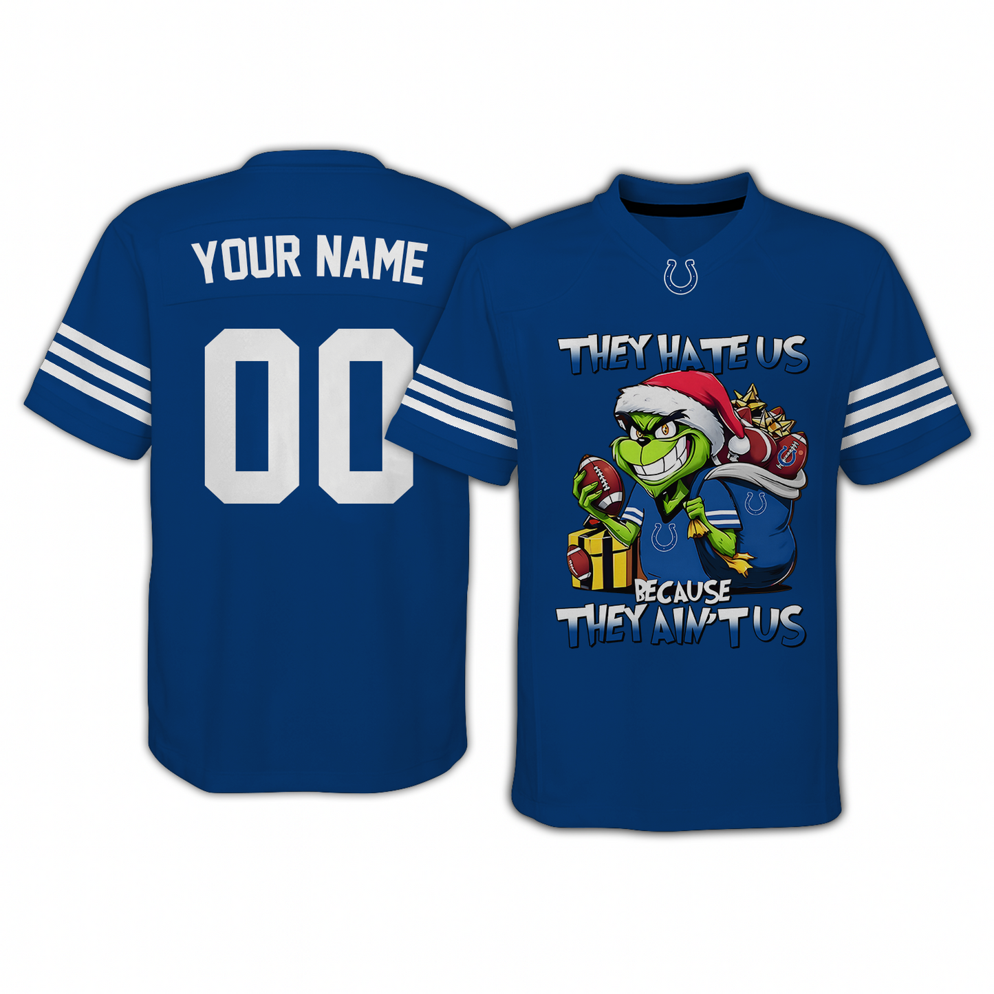IND x NFL They Hate Us Because They Ain't Us Grinch Christmas-V-neck Short Sleeve Jersey DatND DVT