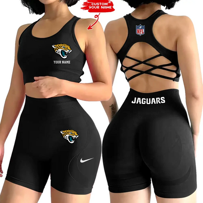 JAC x NFL 2-PCS Women's Seamless Yoga Set Sexy Sport Bra High Waist Sports Shorts DATND TANTD
