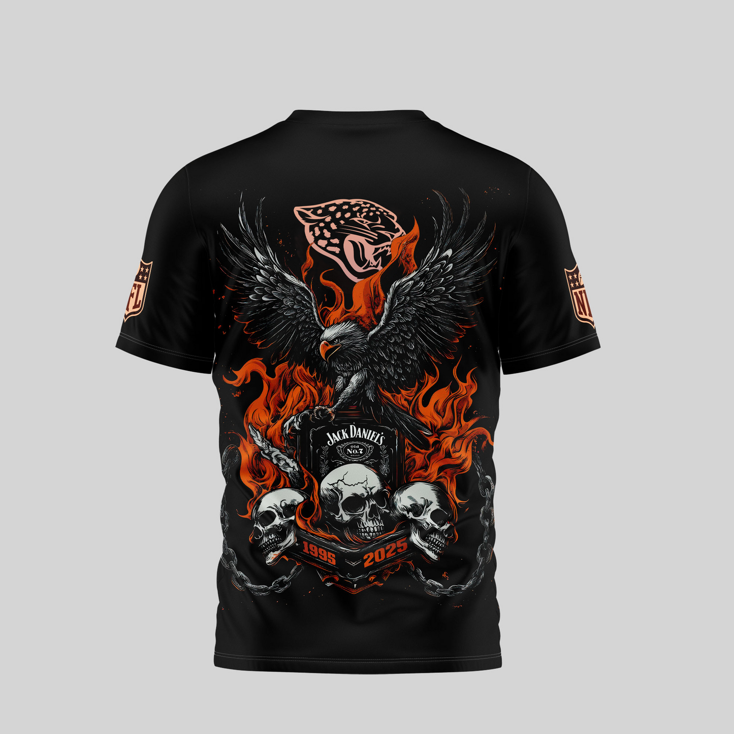 JJ Premium NFL Flaming Eagle Skull T-Shirt DDT CTND