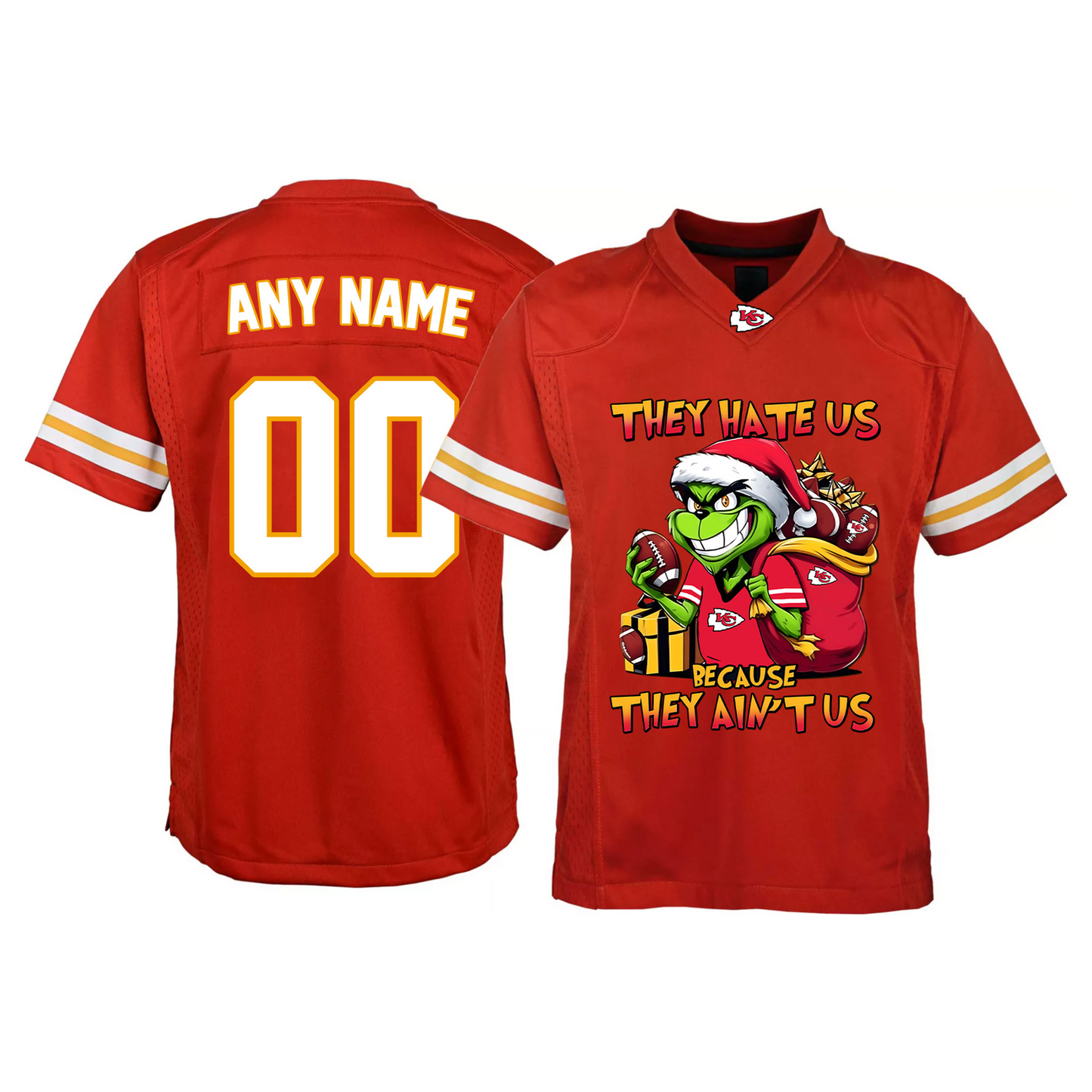 KC x NFL They Hate Us Because They Ain't Us Grinch Christmas-V-neck Short Sleeve Jersey DatND DVT