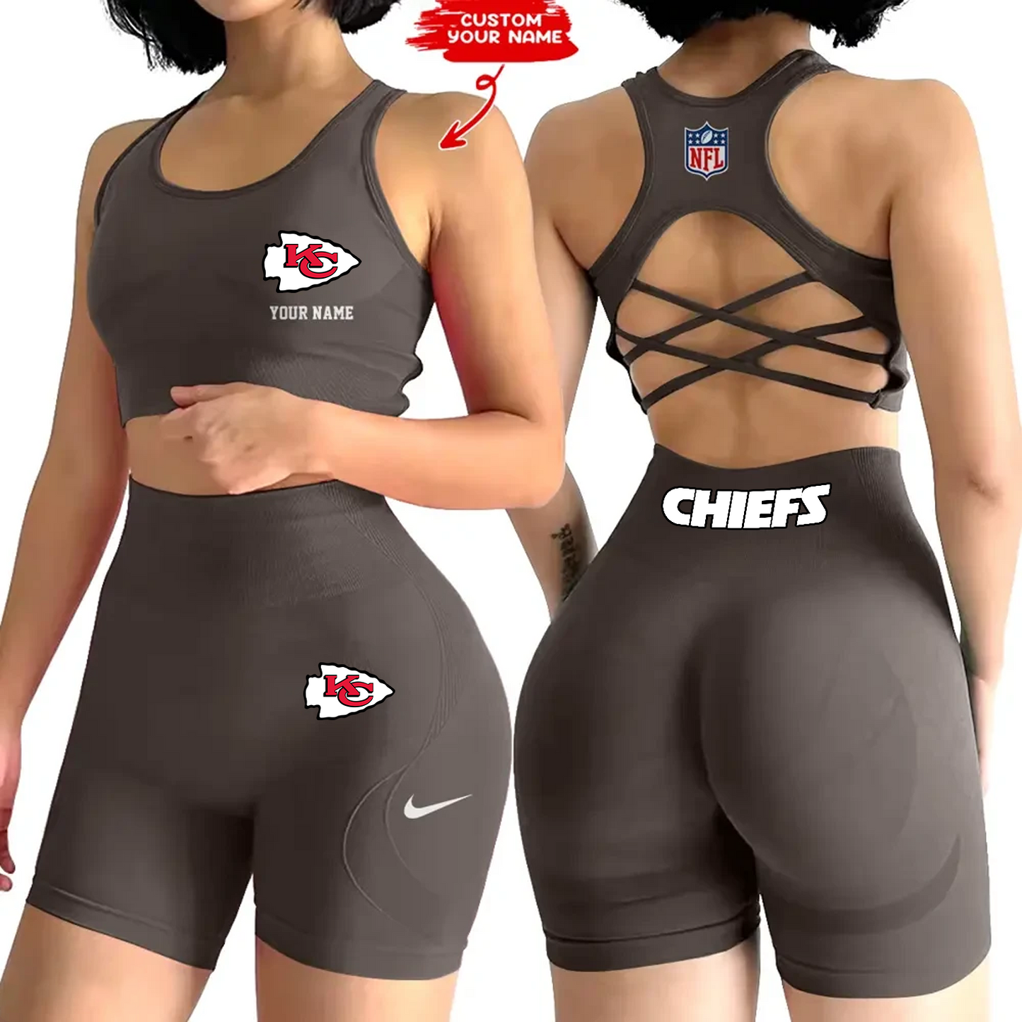 KCC x NFL 2-PCS Women's Seamless Yoga Set Sexy Sport Bra High Waist Sports Shorts DATND TANTD