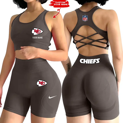 KCC x NFL 2-PCS Women's Seamless Yoga Set Sexy Sport Bra High Waist Sports Shorts DATND TANTD