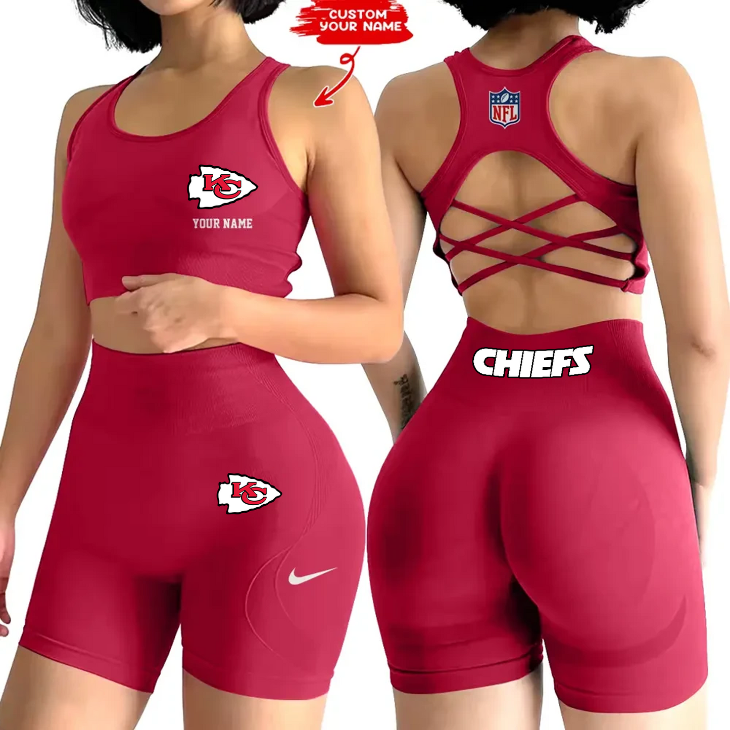KCC x NFL 2-PCS Women's Seamless Yoga Set Sexy Sport Bra High Waist Sports Shorts DATND TANTD