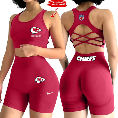 KCC x NFL 2-PCS Women's Seamless Yoga Set Sexy Sport Bra High Waist Sports Shorts DATND TANTD