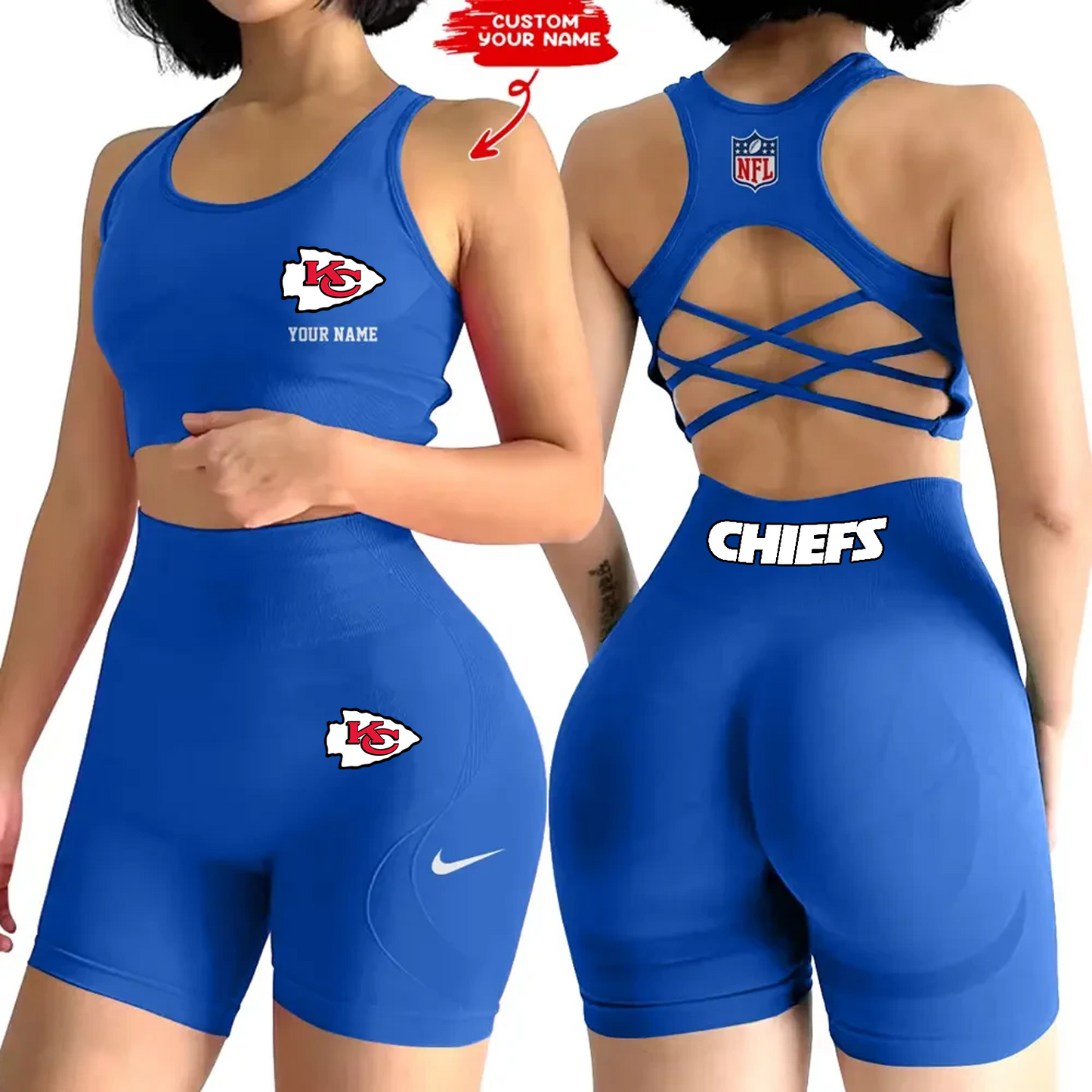 KCC x NFL 2-PCS Women's Seamless Yoga Set Sexy Sport Bra High Waist Sports Shorts DATND TANTD