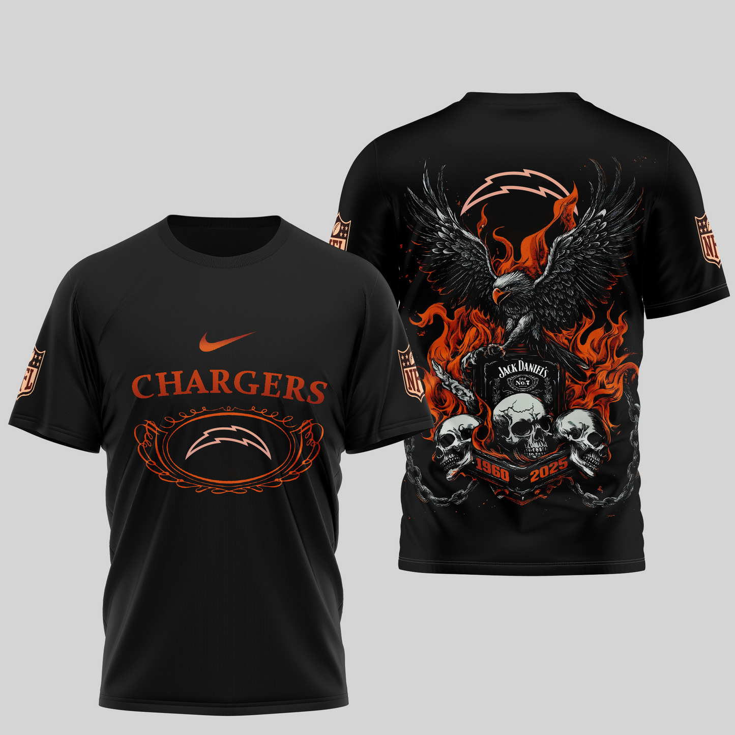 LAC Premium NFL Flaming Eagle Skull T-Shirt DDT CTND