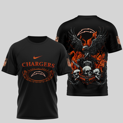LAC Premium NFL Flaming Eagle Skull T-Shirt DDT CTND