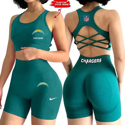 LAC x NFL 2-PCS Women's Seamless Yoga Set Sexy Sport Bra High Waist Sports Shorts DATND TANTD