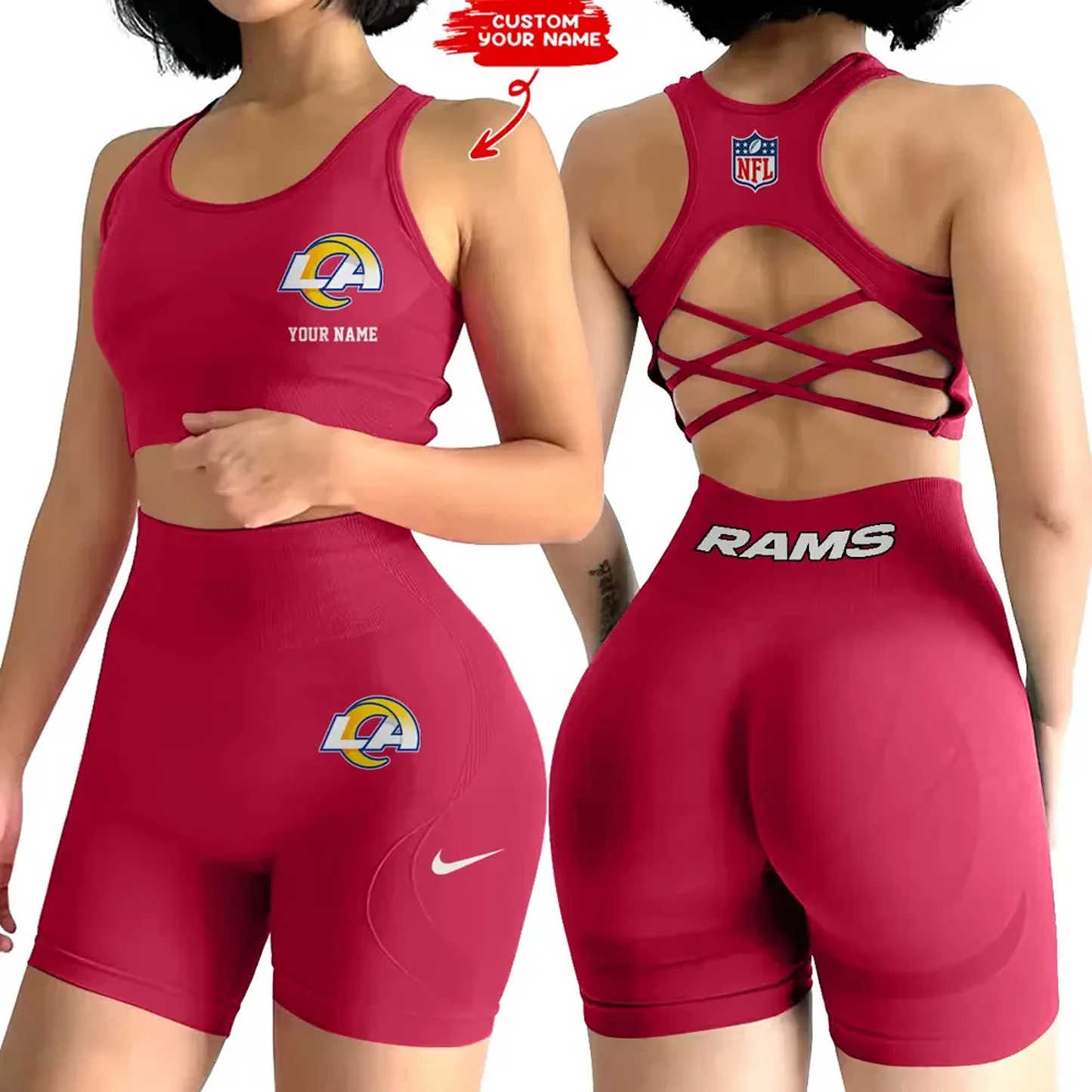 LAR x NFL 2-PCS Women's Seamless Yoga Set Sexy Sport Bra High Waist Sports Shorts DATND TANTD