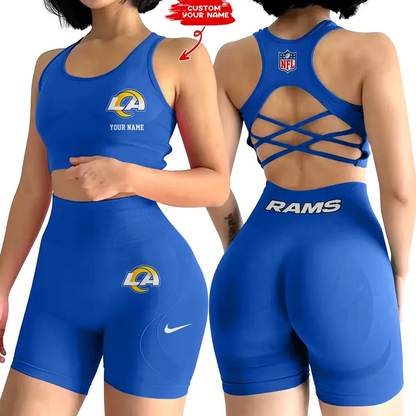 LAR x NFL 2-PCS Women's Seamless Yoga Set Sexy Sport Bra High Waist Sports Shorts DATND TANTD