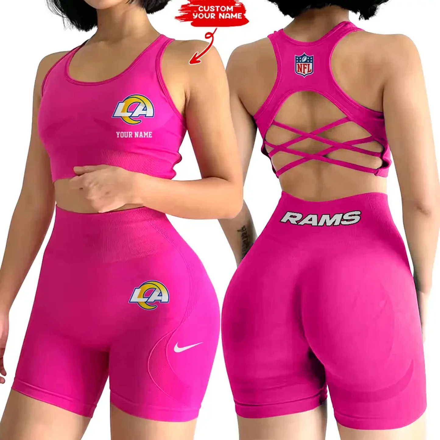 LAR x NFL 2-PCS Women's Seamless Yoga Set Sexy Sport Bra High Waist Sports Shorts DATND TANTD