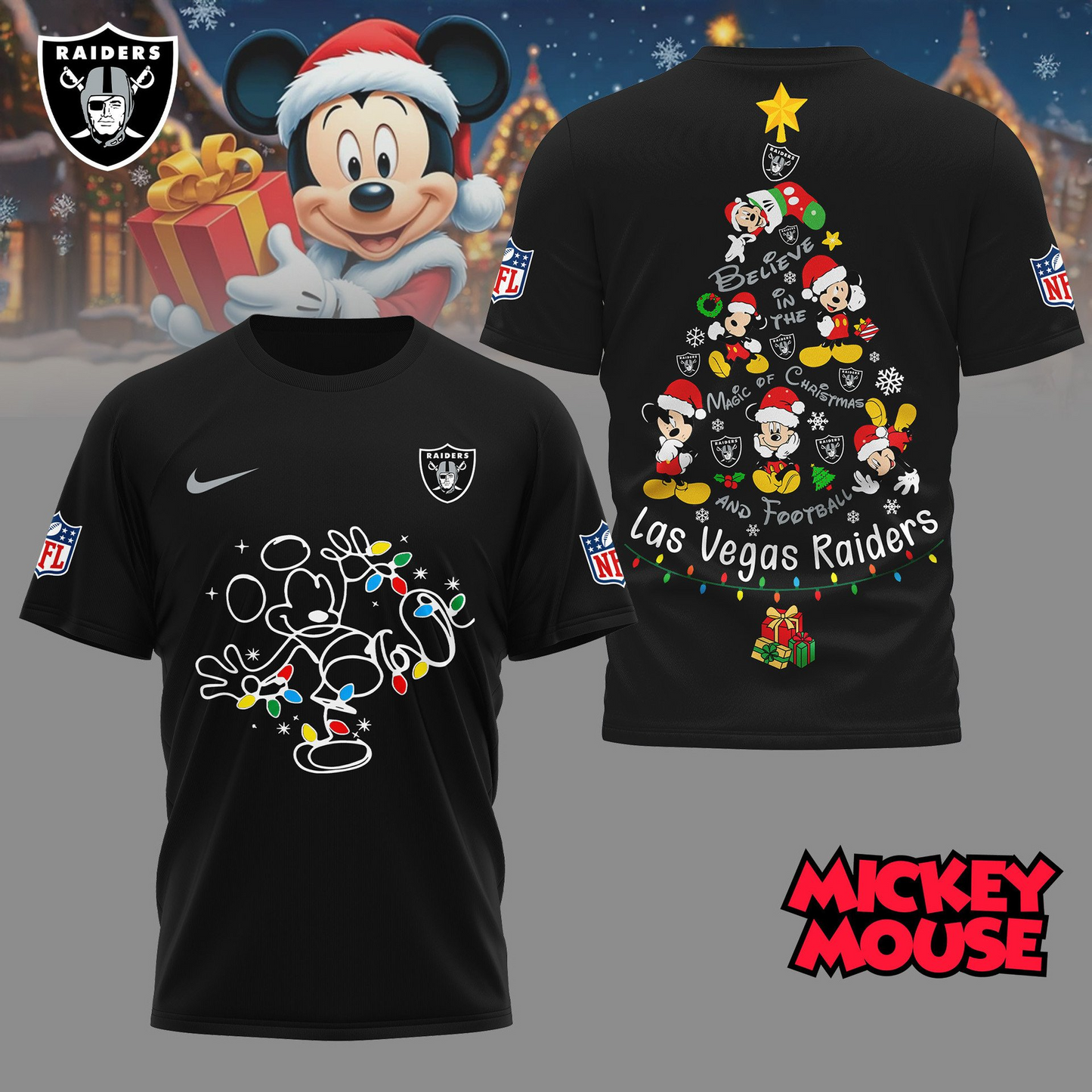 LVR Premium NFL Mickey Mouse Christmas 3D Shirt DDT CTND