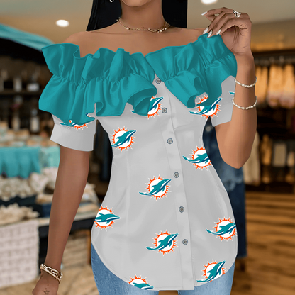 MD Premium NFL Women Ruffle Off-Shoulder Blouse DDT CTND
