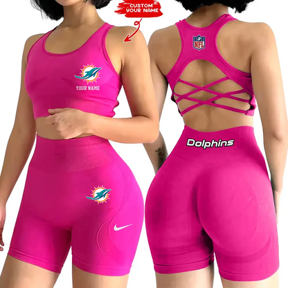 MIA x NFL 2-PCS Women's Seamless Yoga Set Sexy Sport Bra High Waist Sports Shorts DATND TANTD