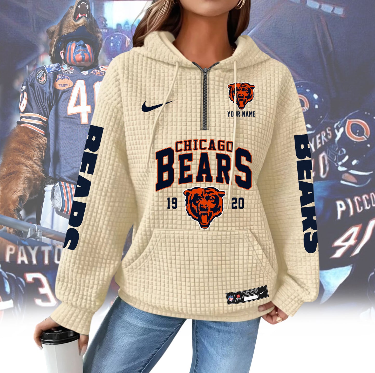 CHI Premium NFL Waffle Hoodie DDT CTND