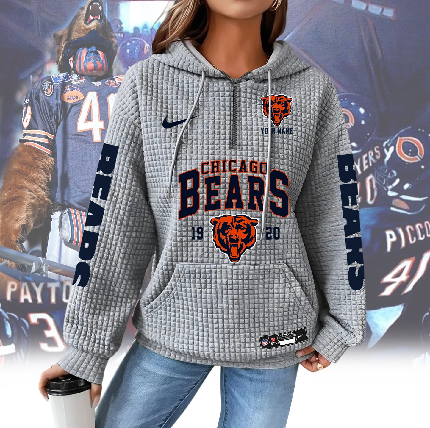 CHI Premium NFL Waffle Hoodie DDT CTND