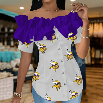 MV Premium NFL Women Ruffle Off-Shoulder Blouse DDT CTND