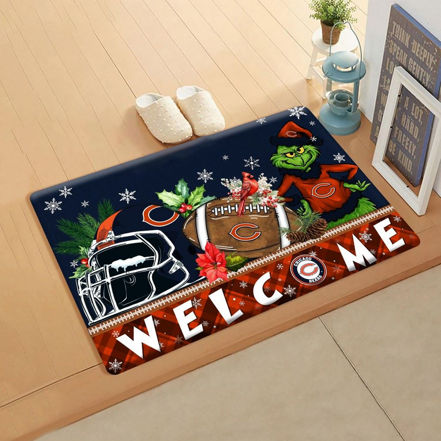 NFL x CHI Doormat Grinch Christmas Welcome FOOTBALL NDT TDT
