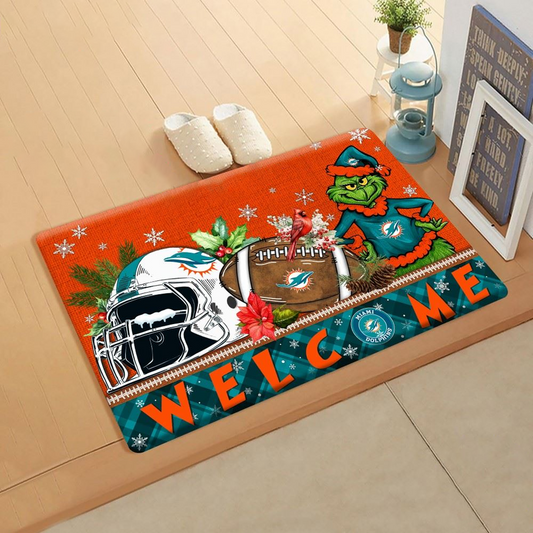 NFL x MIA Doormat Grinch Christmas Welcome FOOTBALL NDT TDT