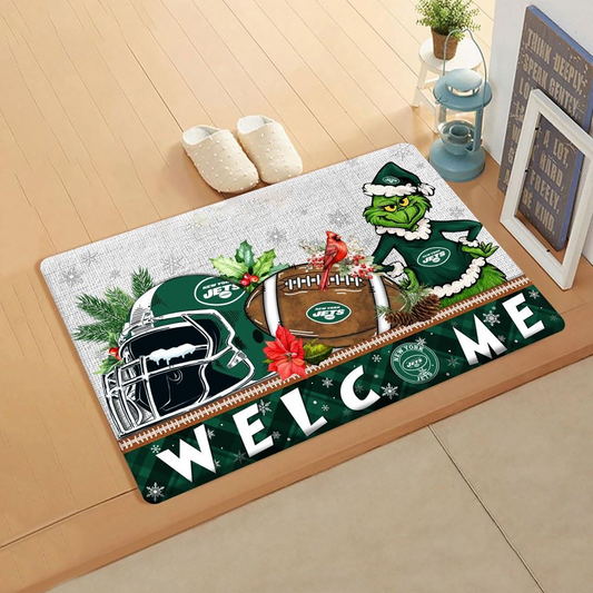 NFL x NYJ Doormat Grinch Christmas Welcome FOOTBALL NDT TDT