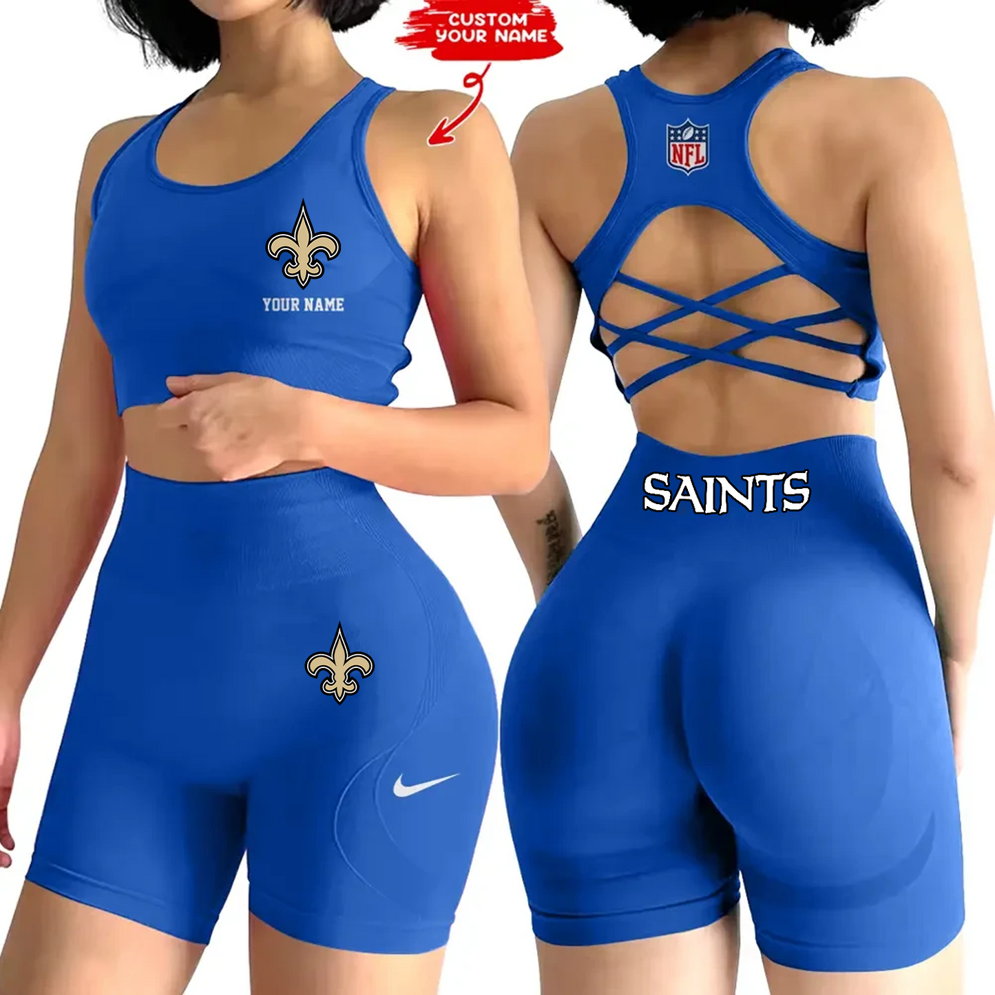 NO x NFL 2-PCS Women's Seamless Yoga Set Sexy Sport Bra High Waist Sports Shorts DATND TANTD