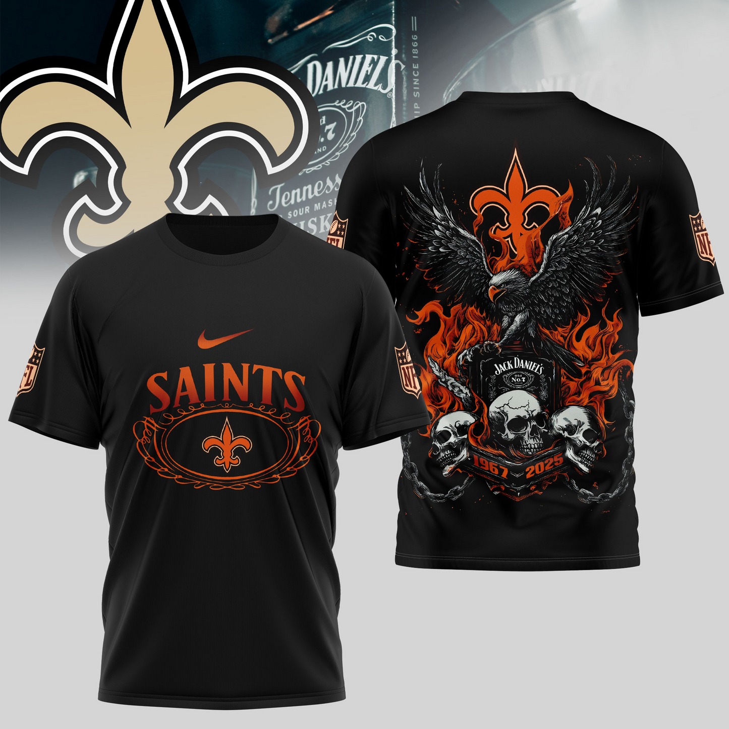 NOS Premium NFL Flaming Eagle Skull T-Shirt DDT CTND