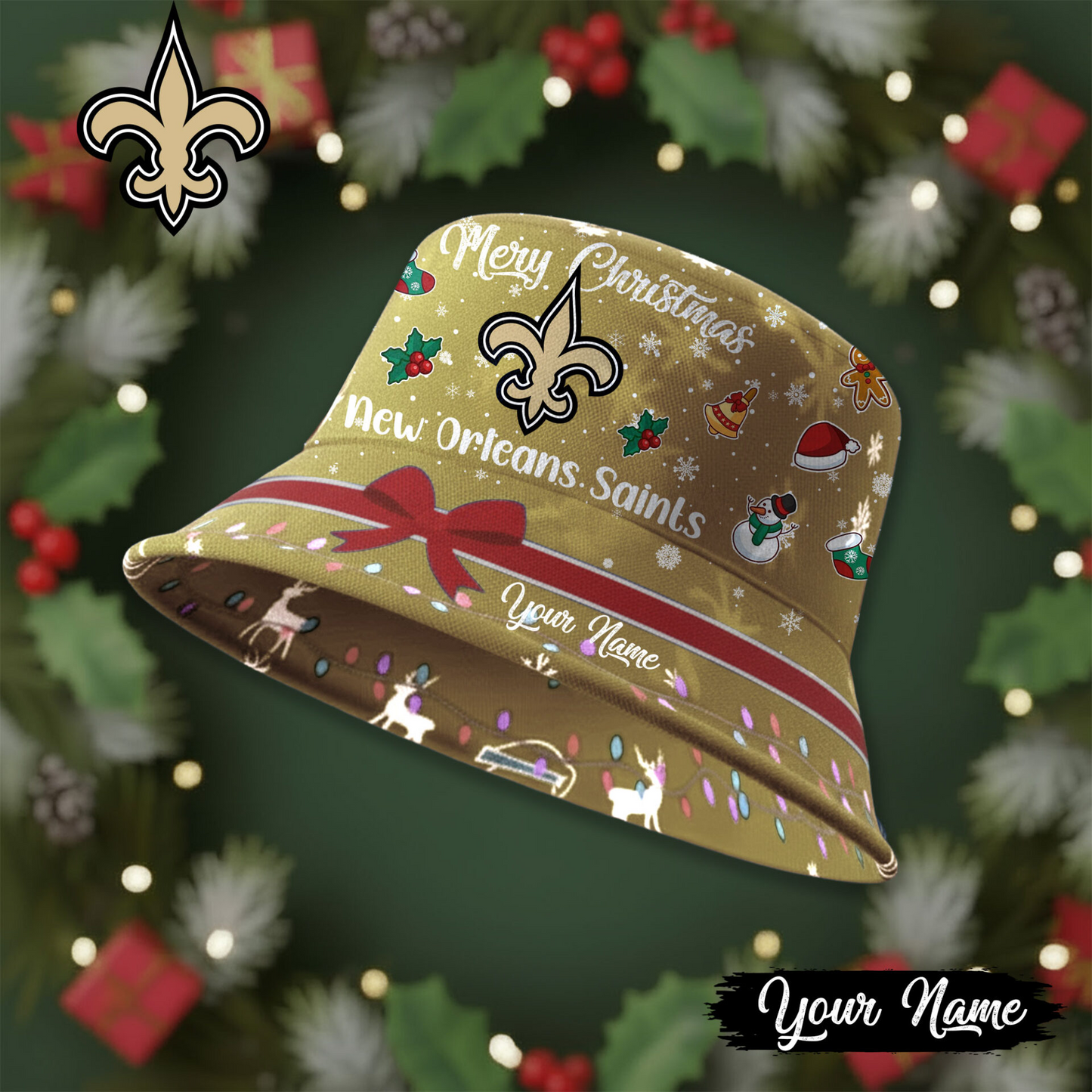 NOS Premium NFL Merry Christmas Bucket Hat DDT CTND