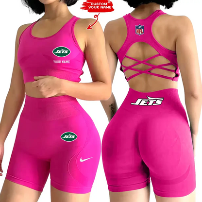 NYJ x NFL 2-PCS Women's Seamless Yoga Set Sexy Sport Bra High Waist Sports Shorts DATND TANTD