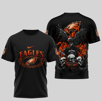 PE Premium NFL Flaming Eagle Skull T-Shirt DDT CTND