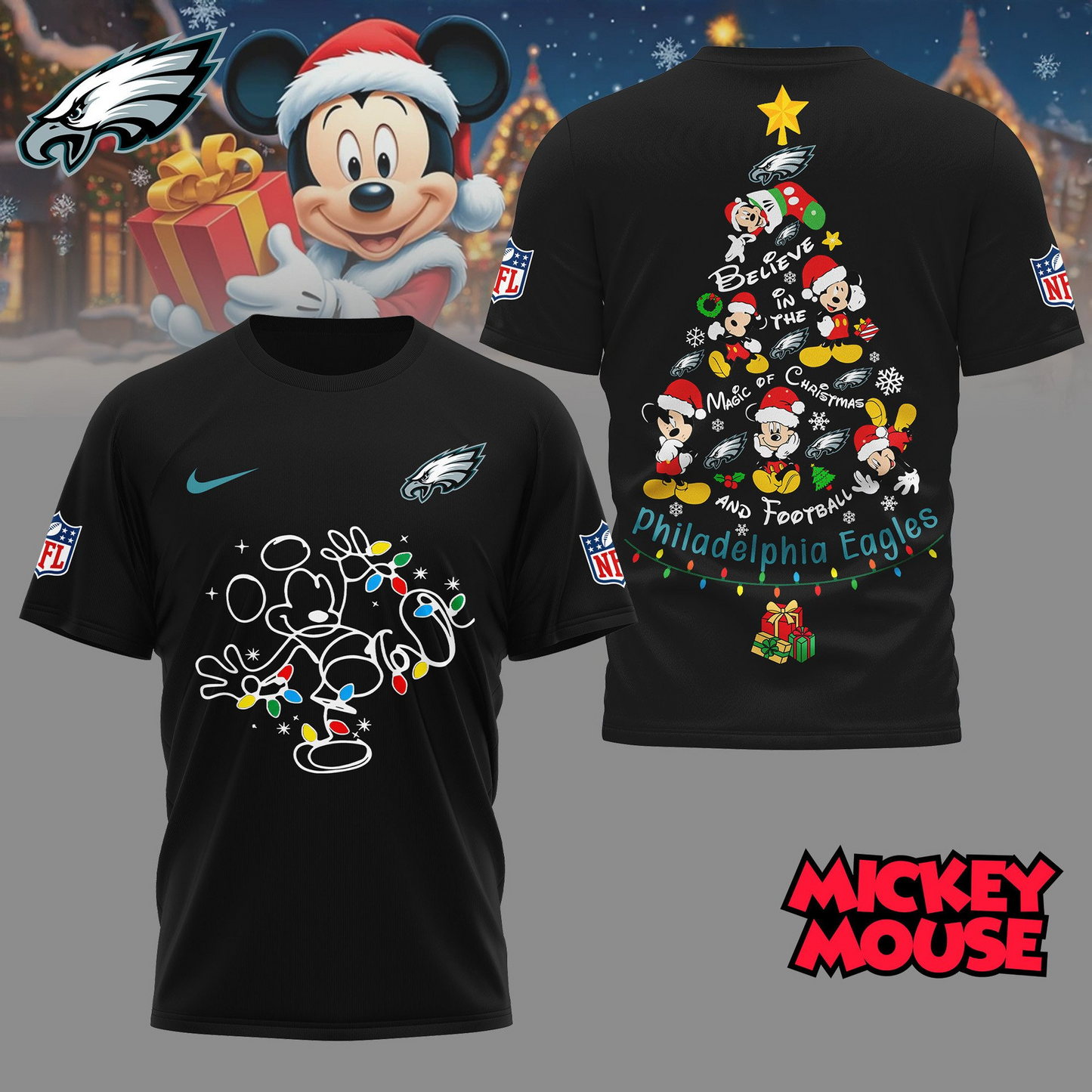 PE Premium NFL Mickey Mouse Christmas 3D Shirt DDT CTND