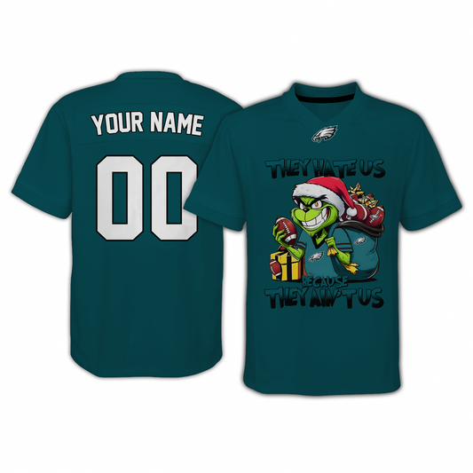 PHI x NFL They Hate Us Because They Ain't Us Grinch Christmas-V-neck Short Sleeve Jersey DatND DVT