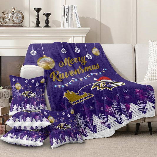 Premium NFL BAL Christmas Fleece Blanket & Throw Pillow Combo V1 NMD NHM