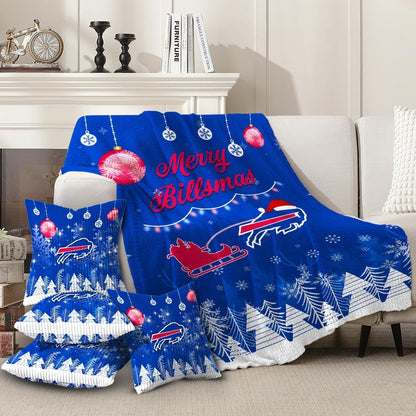 Premium NFL BUF Christmas Fleece Blanket & Throw Pillow Combo V1 NMD NHM
