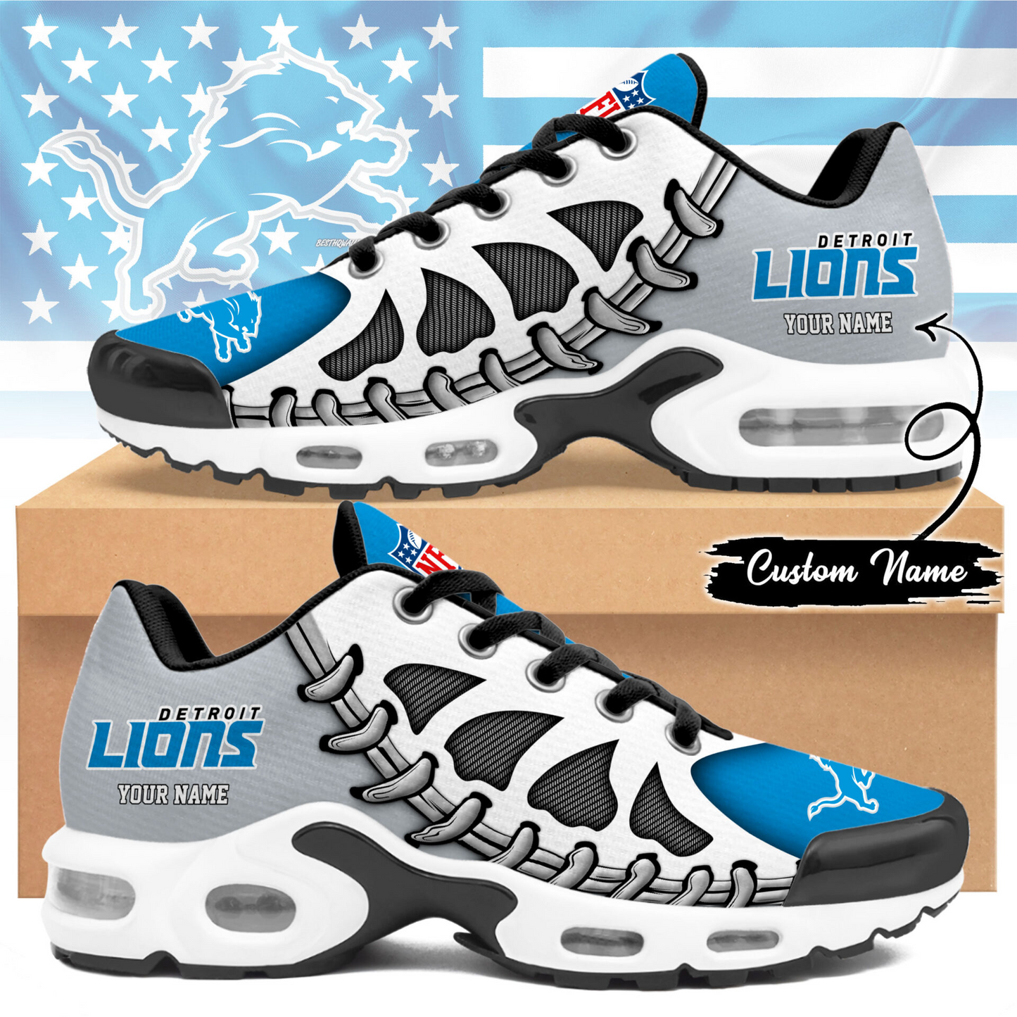 Premium NFL DET Spine Rush Air Max Sneaker V4 NMD  TTV