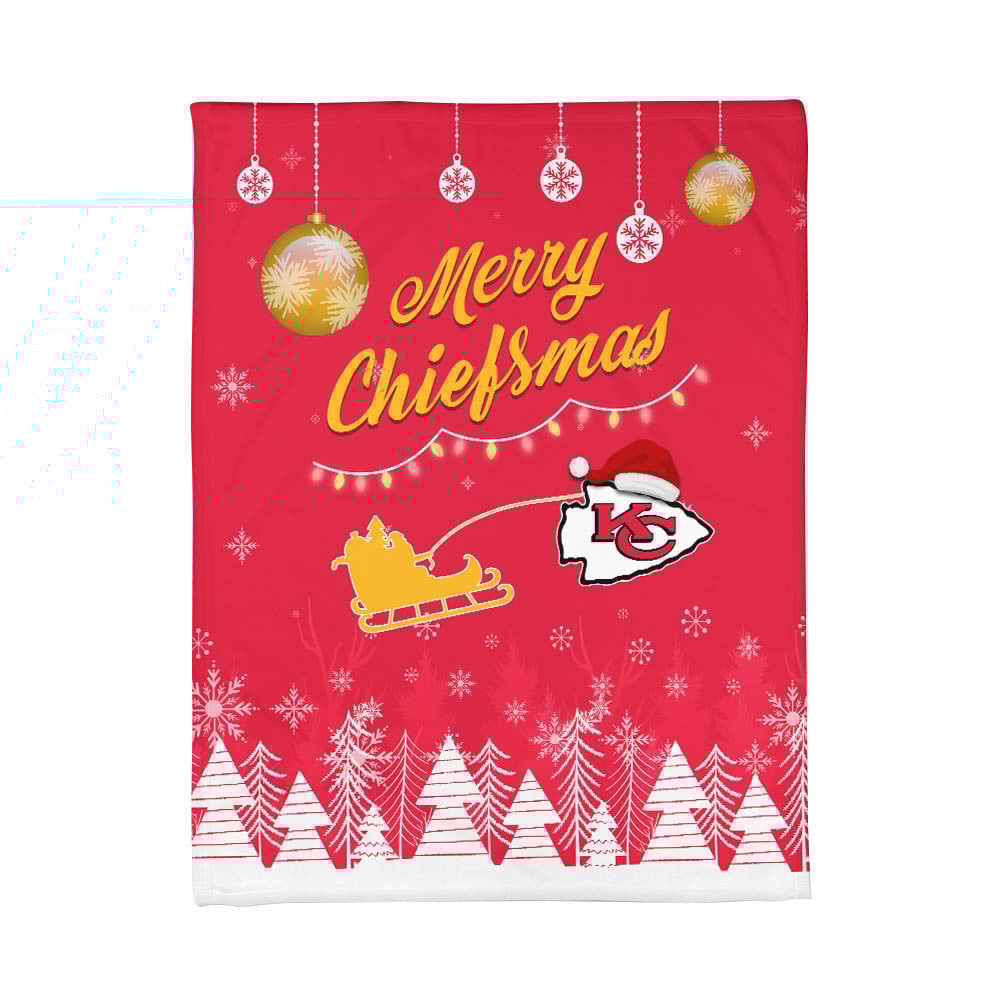 Premium NFL KC Christmas Fleece Blanket & Throw Pillow Combo V1 NMD NHM