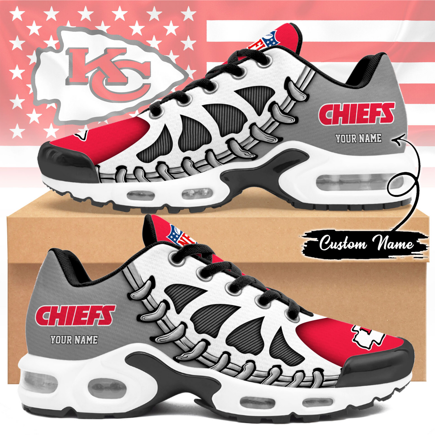Premium NFL KC Spine Rush Air Max Sneaker V4 NMD  TTV