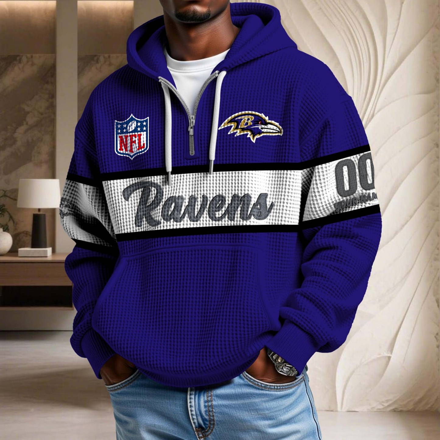 Premium NFL x BAL Waffle Half Zip Hoodie DATND TANTD